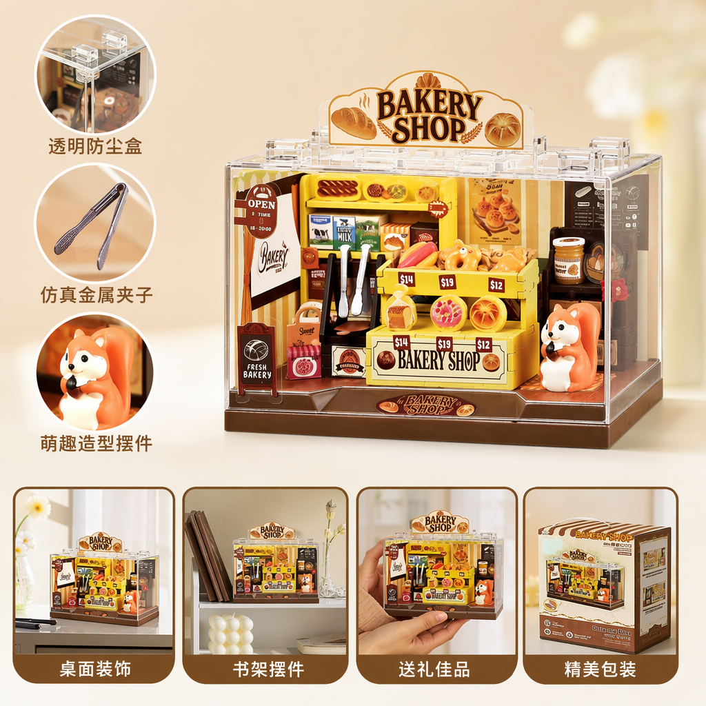 透明展示盒 面包店微缩场景模型摆件桌面装饰收纳盒