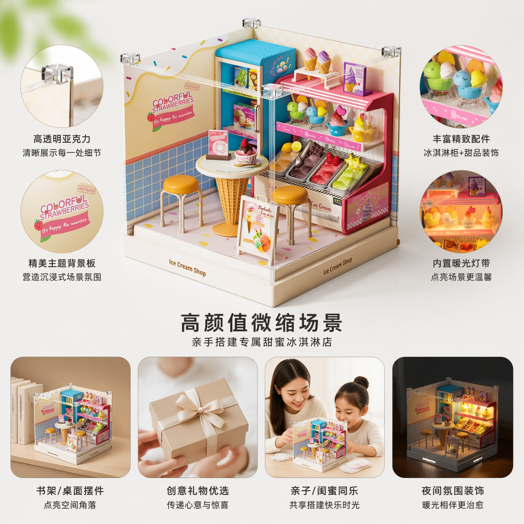 彩色冰淇淋店创意模型儿童益智手工DIY摆件