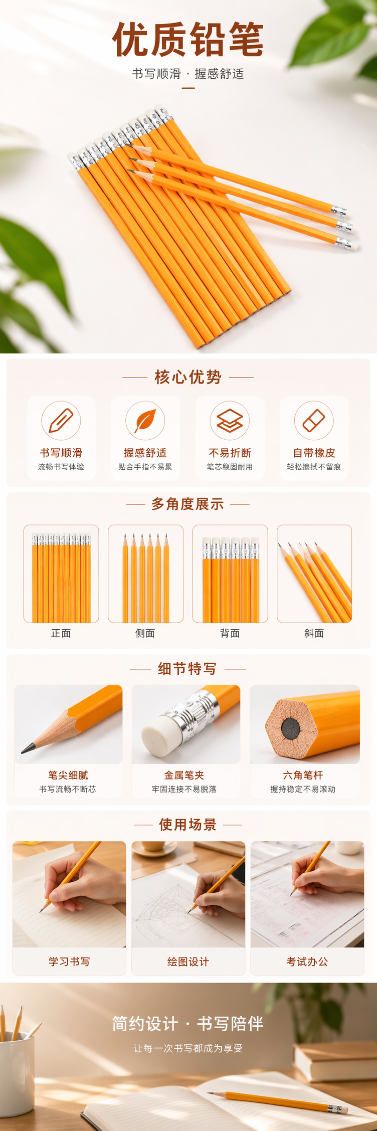橙色木质铅笔2B绘画专用学生考试用文具 pic 1