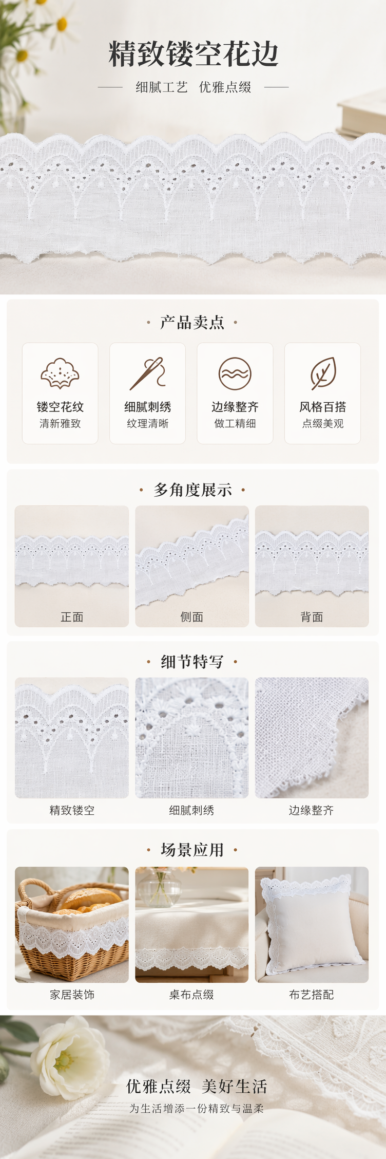 白色蕾丝花边装饰布料 手工DIY缝纫辅料 家居服饰通用详情1