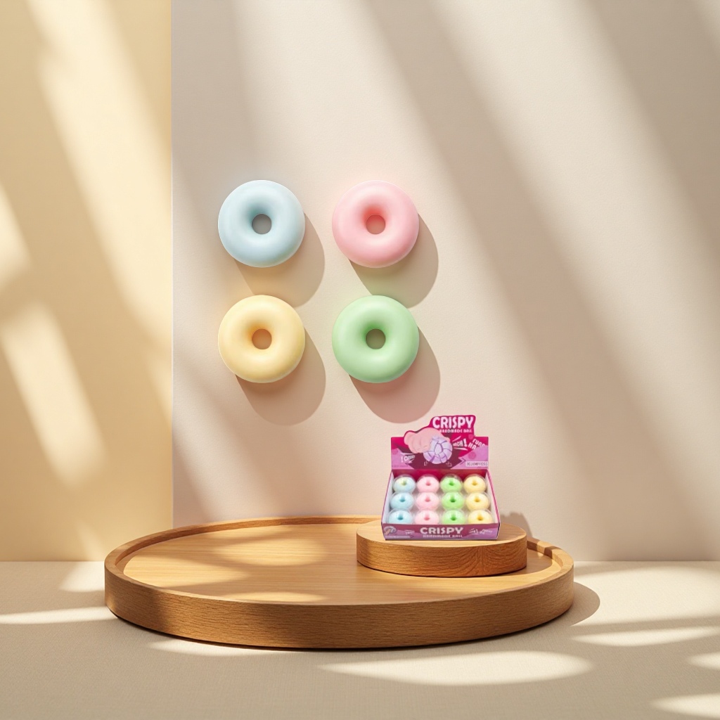 Colorful donut-shaped snacks are cute and cartoonish sweet casual treats Specification image