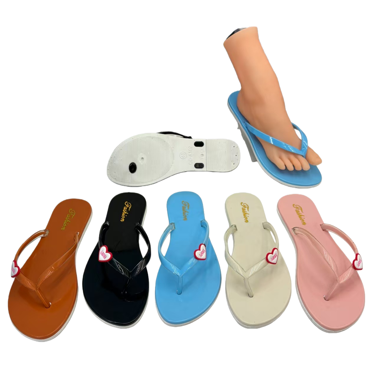 Colorful herringbone slippers are available in five colors: orange, black, blue, beige and pink. The toe is decorated with a red center Item Picture