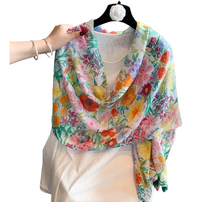 Colorful floral pattern scarves are warm in autumn and winter. Pure cotton scarves are fashionable and versatile for women Item Picture