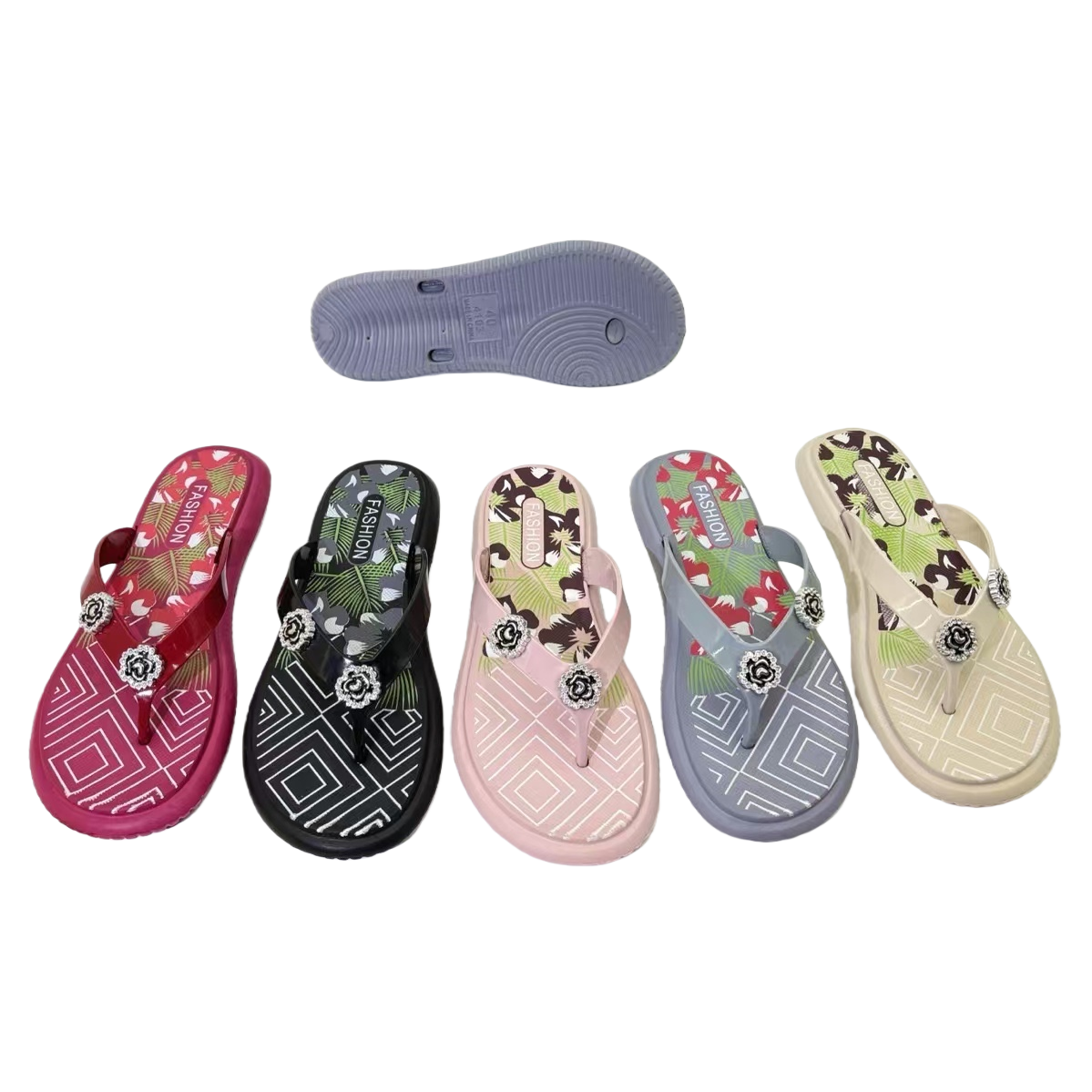 Colorful floral patterned flip-flops for women, summer style, anti-slip soft-soled casual cool slippers Item Picture