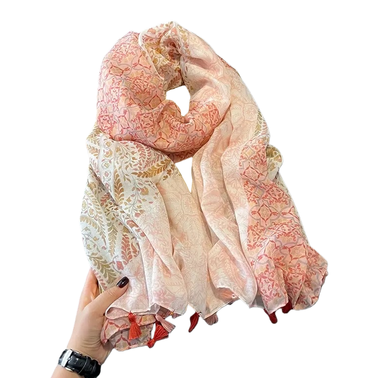 Pink floral pattern scarf, pure cotton, warm, fashionable and versatile for ladies in autumn and winter Item Picture