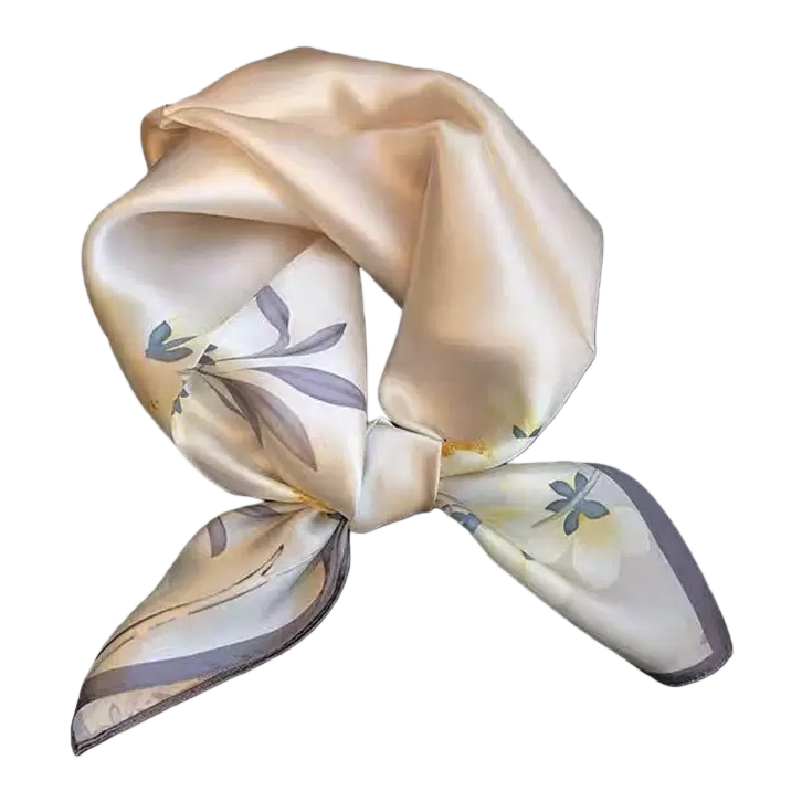 Beige floral printed silk scarf, a thin spring and summer scarf for women Item Picture