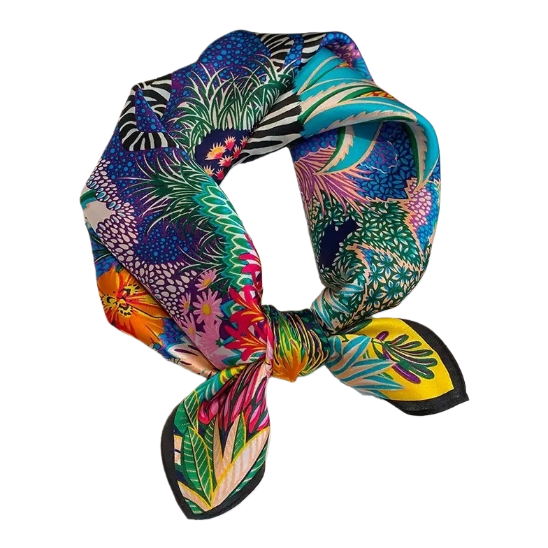 The colorful printed silk scarf is light, breathable and elegant, making it a versatile accessory for spring and summer Item Picture