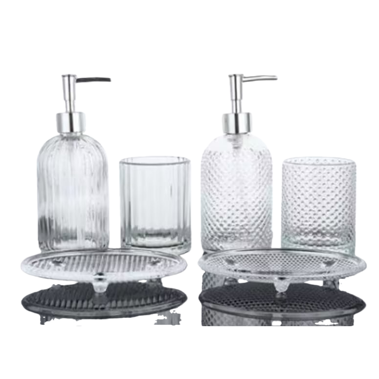 Transparent glass bathroom washbasin three-piece set, bathroom mirror toothbrush cup soap dish set Item Picture