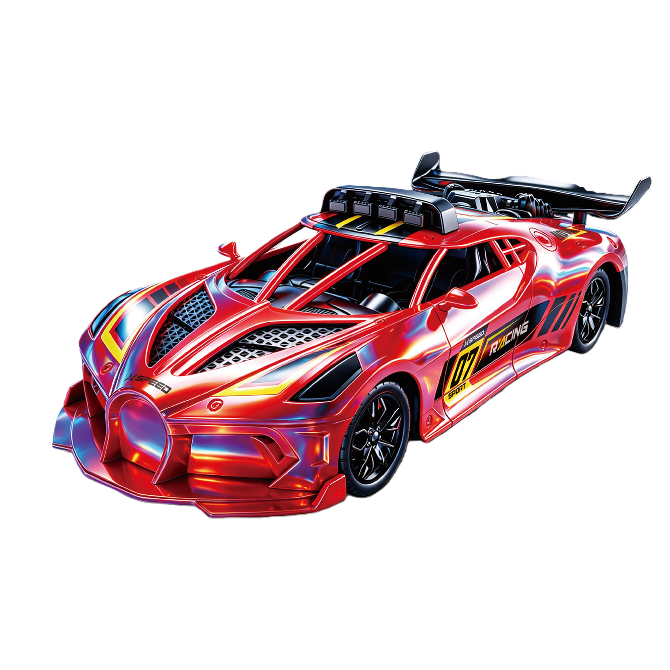 红色幻彩UV遥控赛车07 RACING流线型高速跑车黑色轮毂大型尾翼 Item Picture