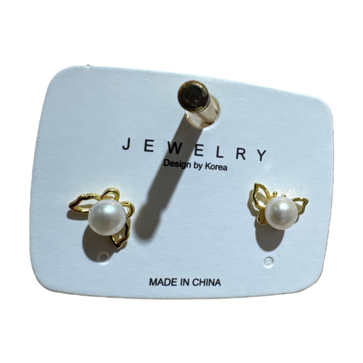 White pearl butterfly stud snap-on earrings Item Picture