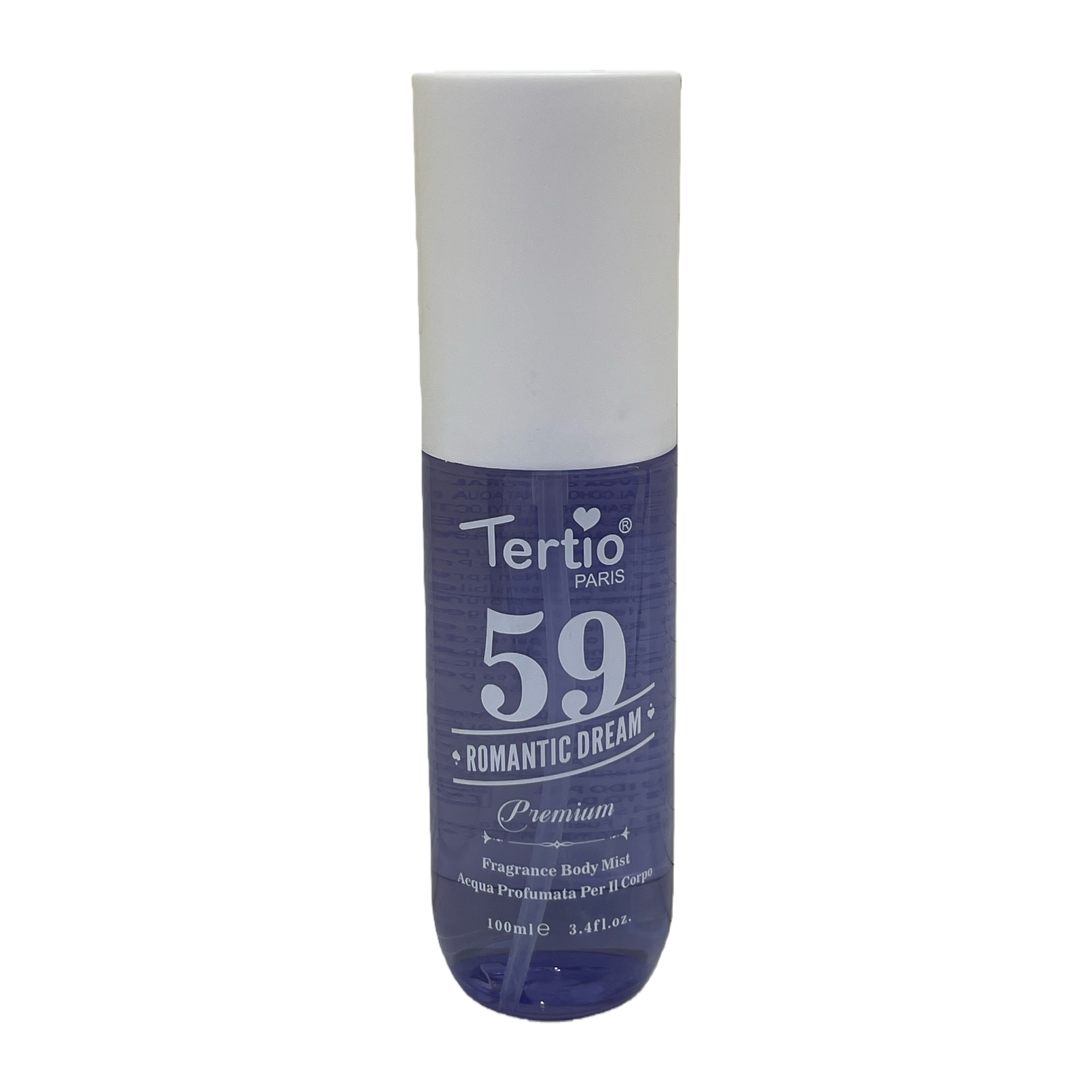 Tertio Romantic Dream Purple bottle white cap Perfume Body spray 59ml Item Picture