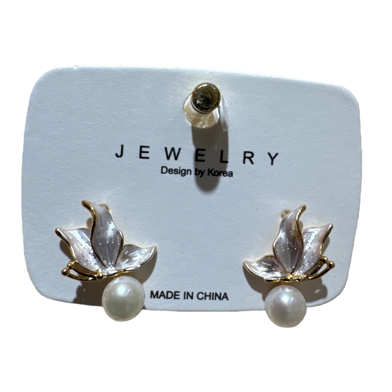 White butterfly pearl stud card earrings Item Picture