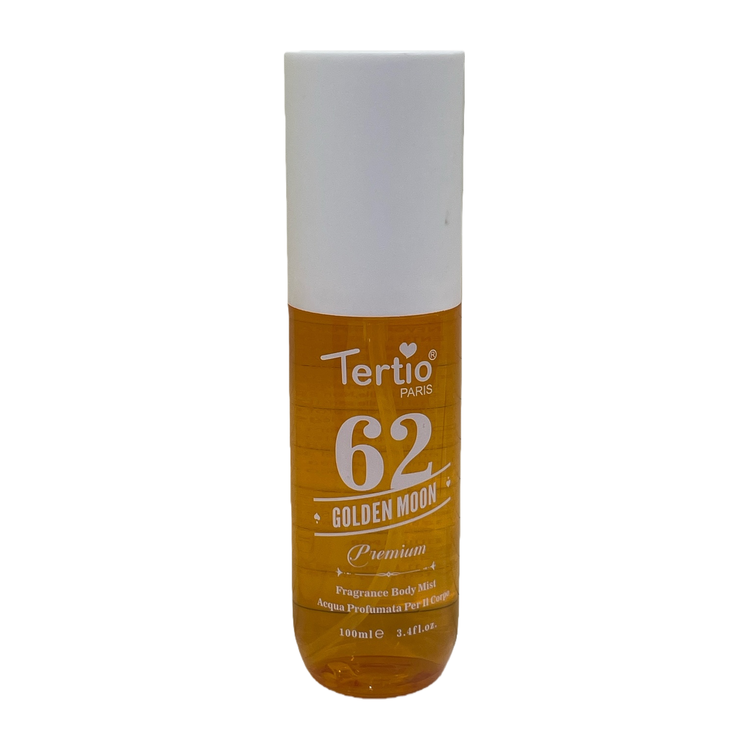 Tertio 62 Golden Moon Orange bottle, white cap Perfume Body Spray Item Picture
