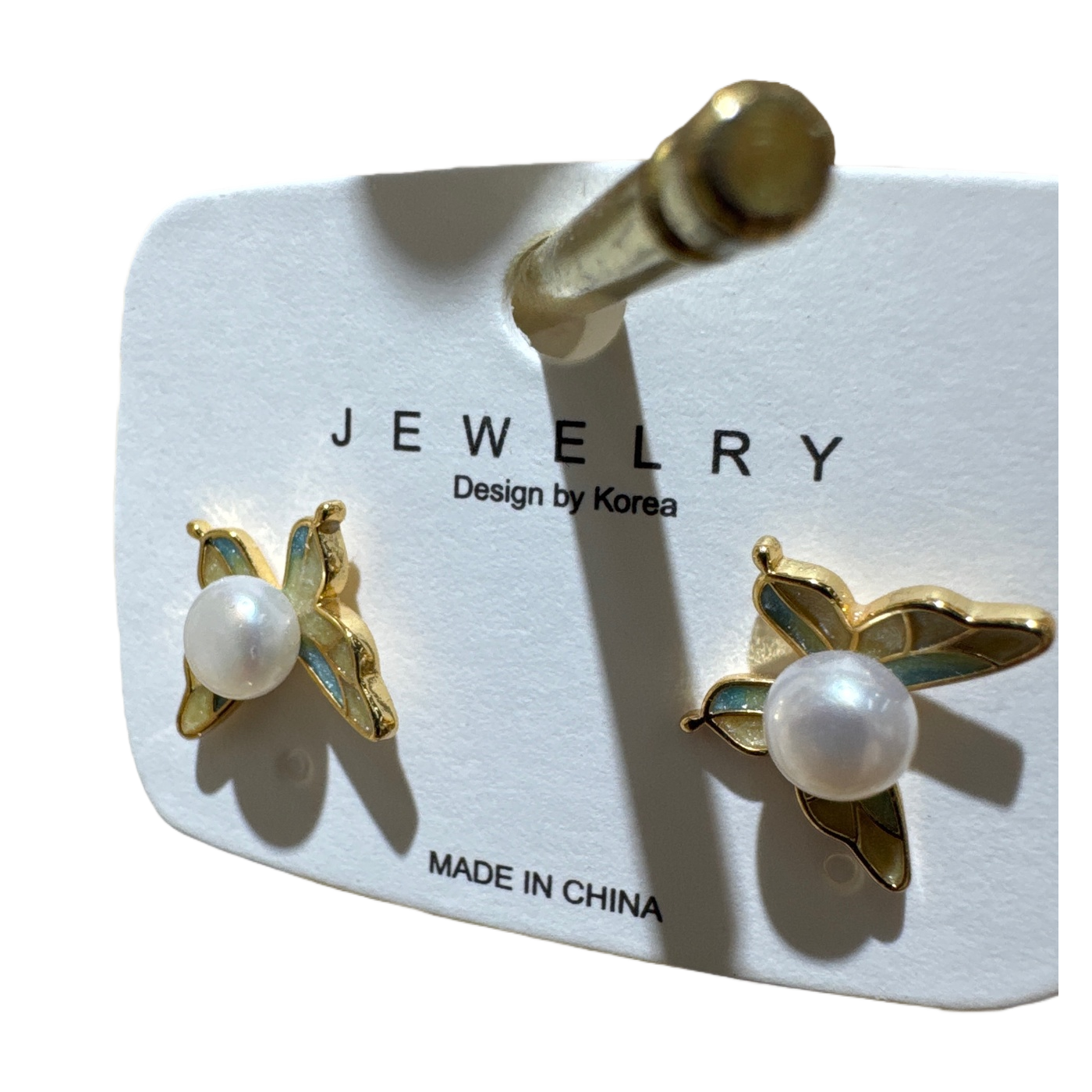 Golden butterfly pearl stud earrings 925 Silver needle anti-allergy light luxury style earrings Item Picture