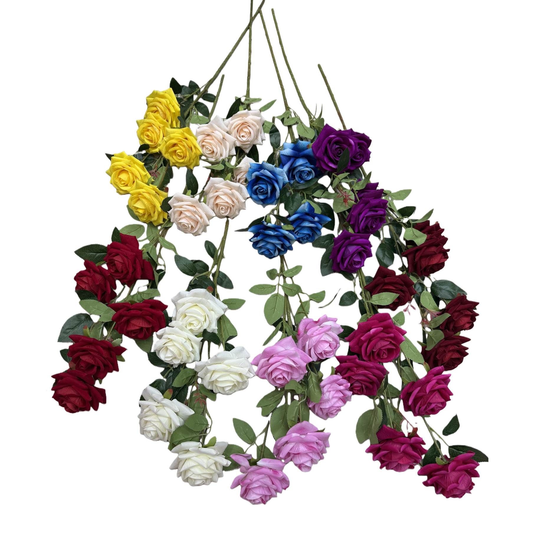 彩色仿真玫瑰花束白底实物图