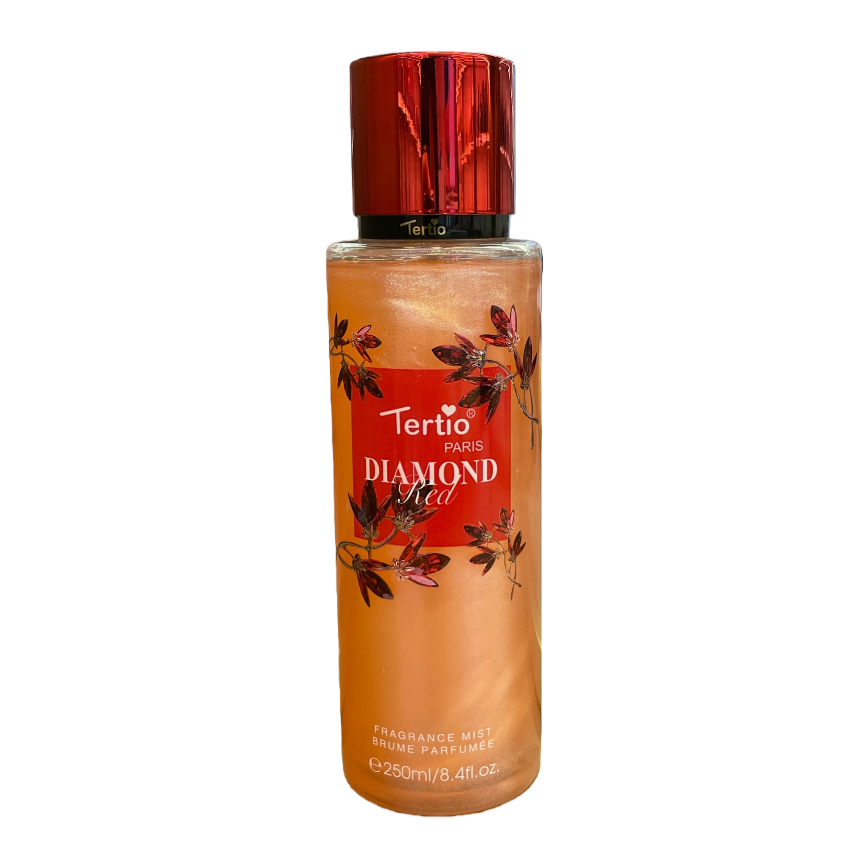 Tertio PARIS DIAMOND Red Orange perfume spray bottle with red cap floral pattern Item Picture