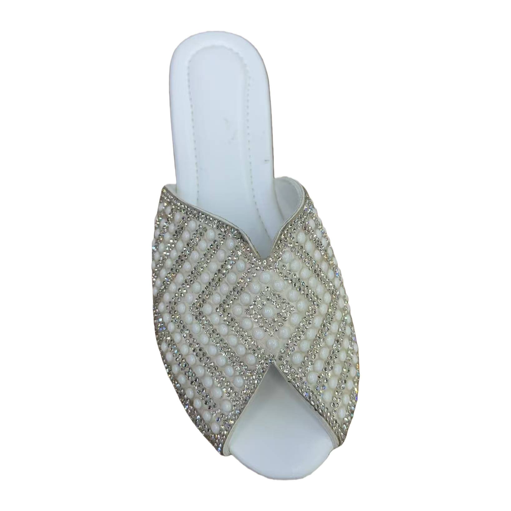 White diamond-encrusted pearl decorated mules for women's summer breathable single shoes Item Picture