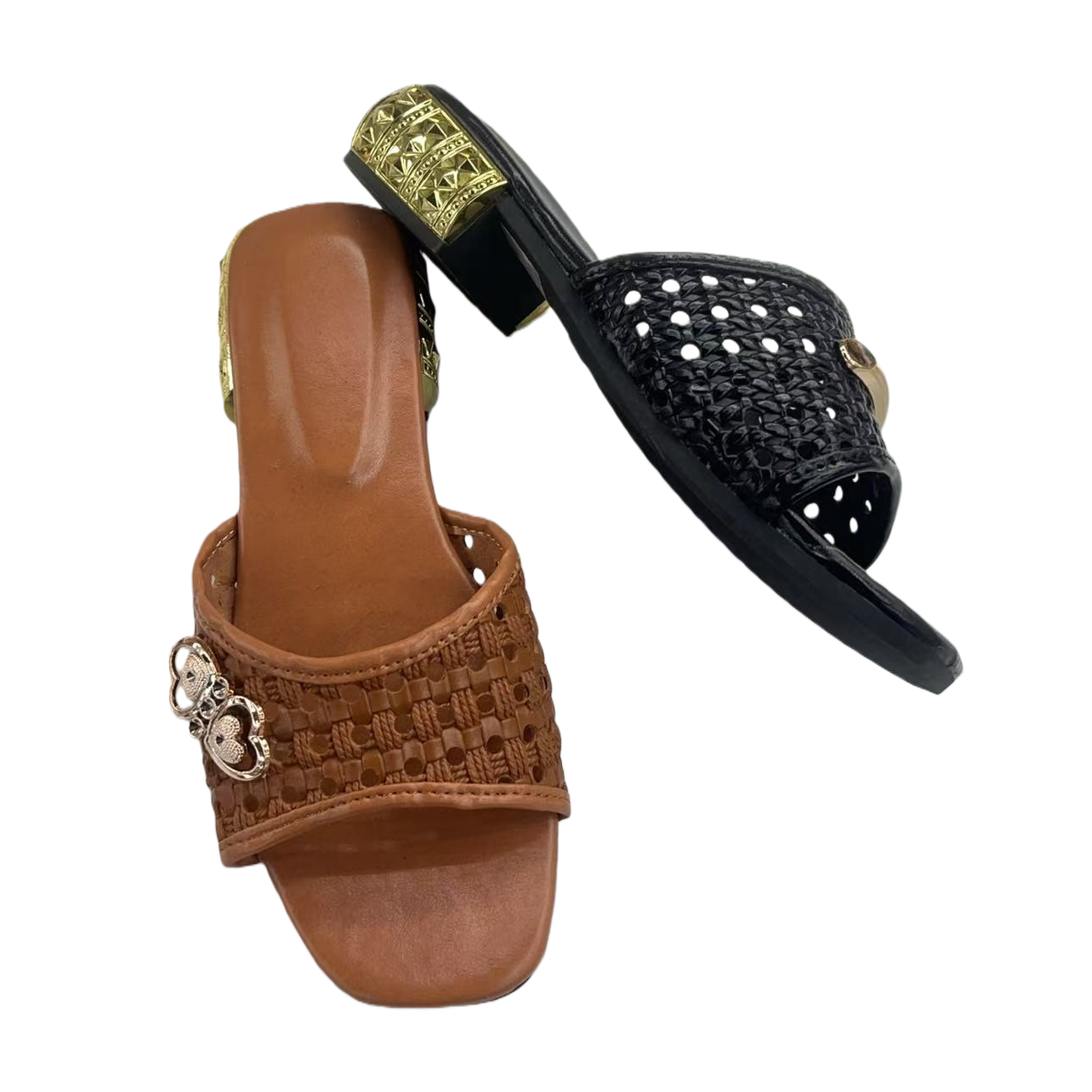 Brown and black two-color woven flip-flops for both men and women, comfortable and anti-slip for summer outerwear Item Picture