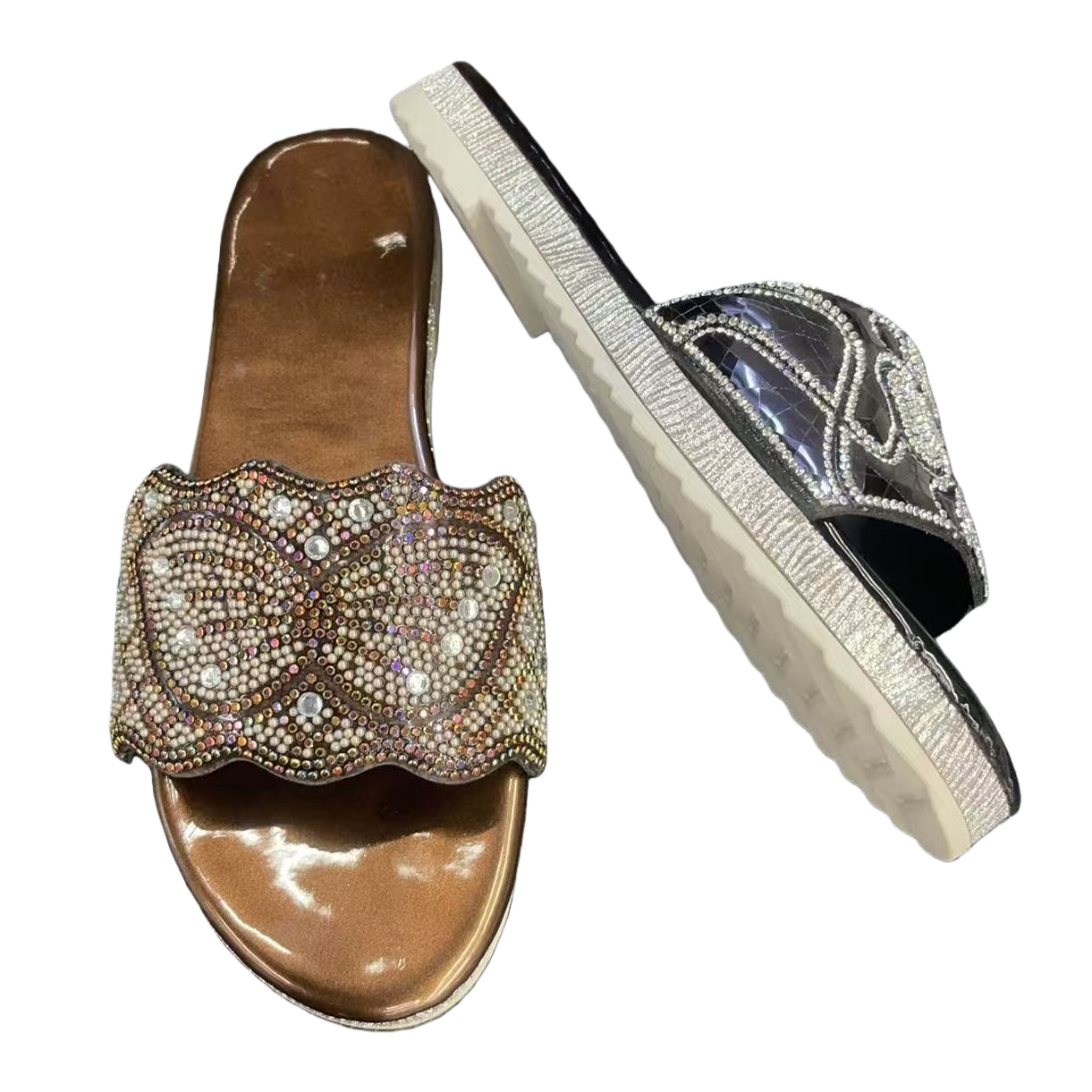 Sparkling diamond decorated ladies' slippers, summer anti-slip soft-soled home cooling slippers Item Picture