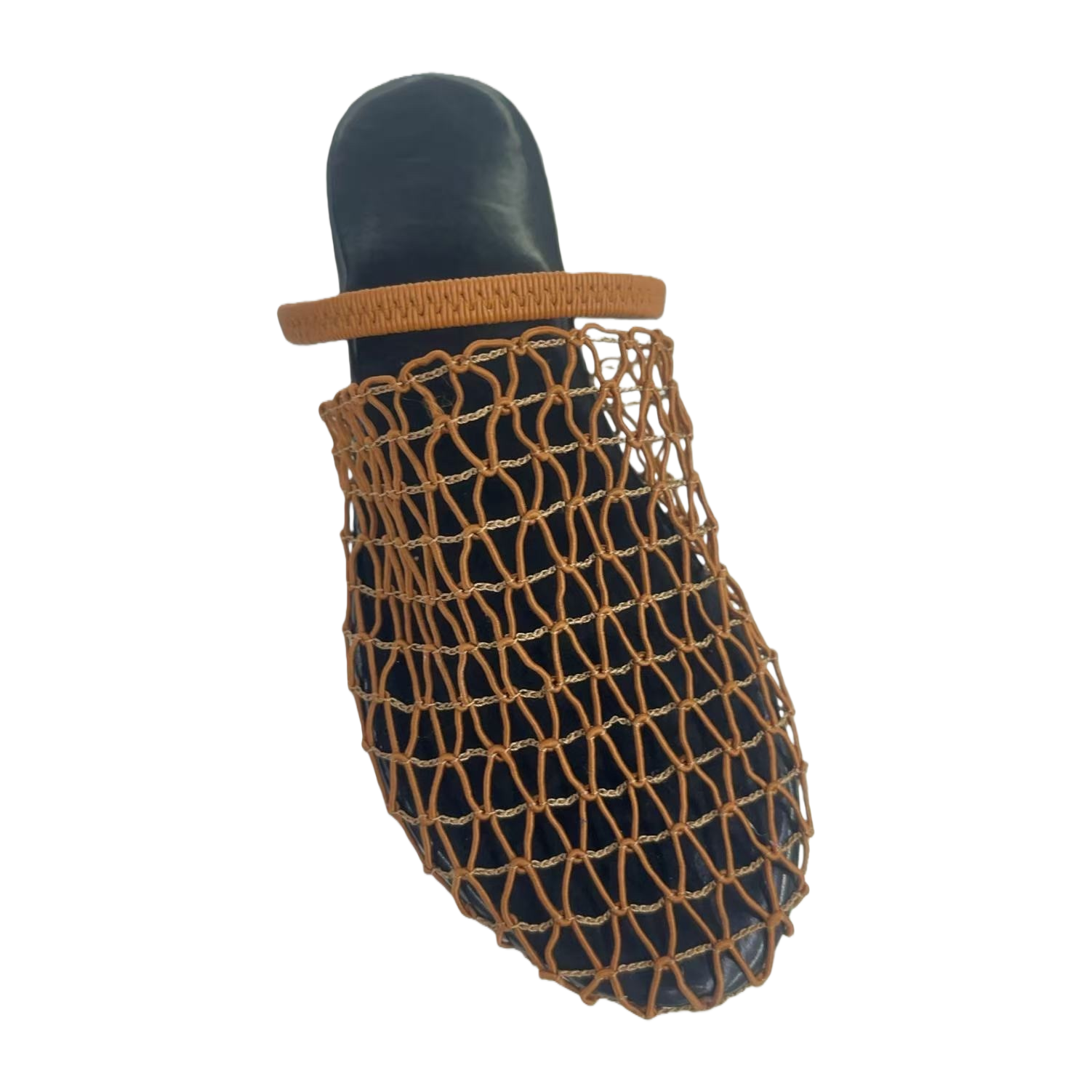 Brown mesh decorated black slippers for women, summer breathable and anti-slip casual home cooling slippers Item Picture