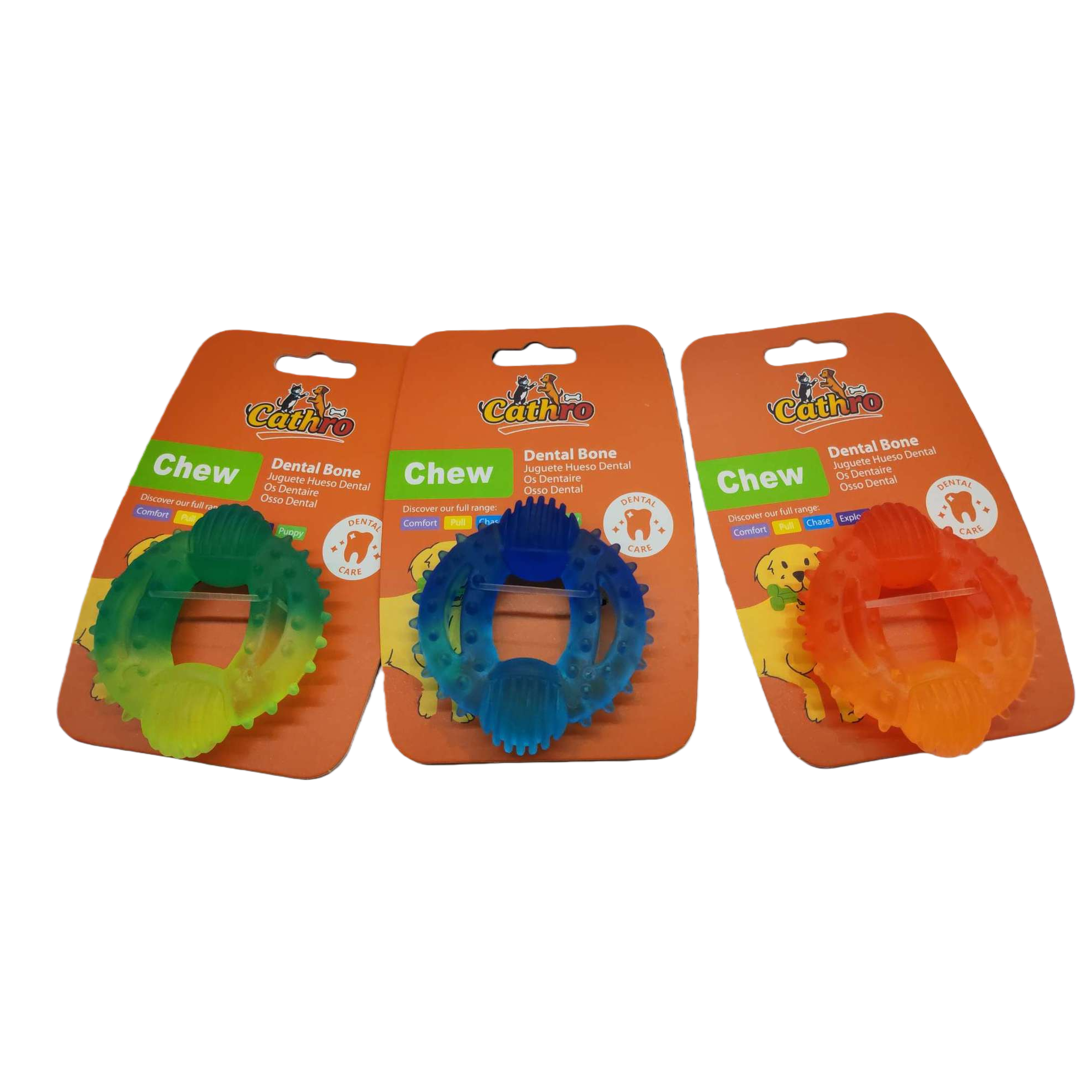 Colorful double-ball small tire jelly gradient pet teething toy, ring-shaped with protrusions, dog special orange pallet packaging Application Scenario