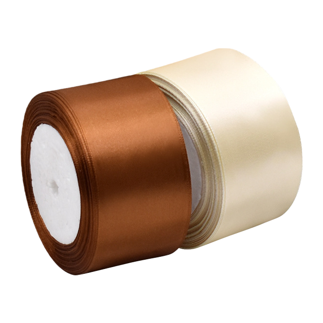 Brown and off-white silk ribbon rolls for clothing packaging and decoration Item Picture