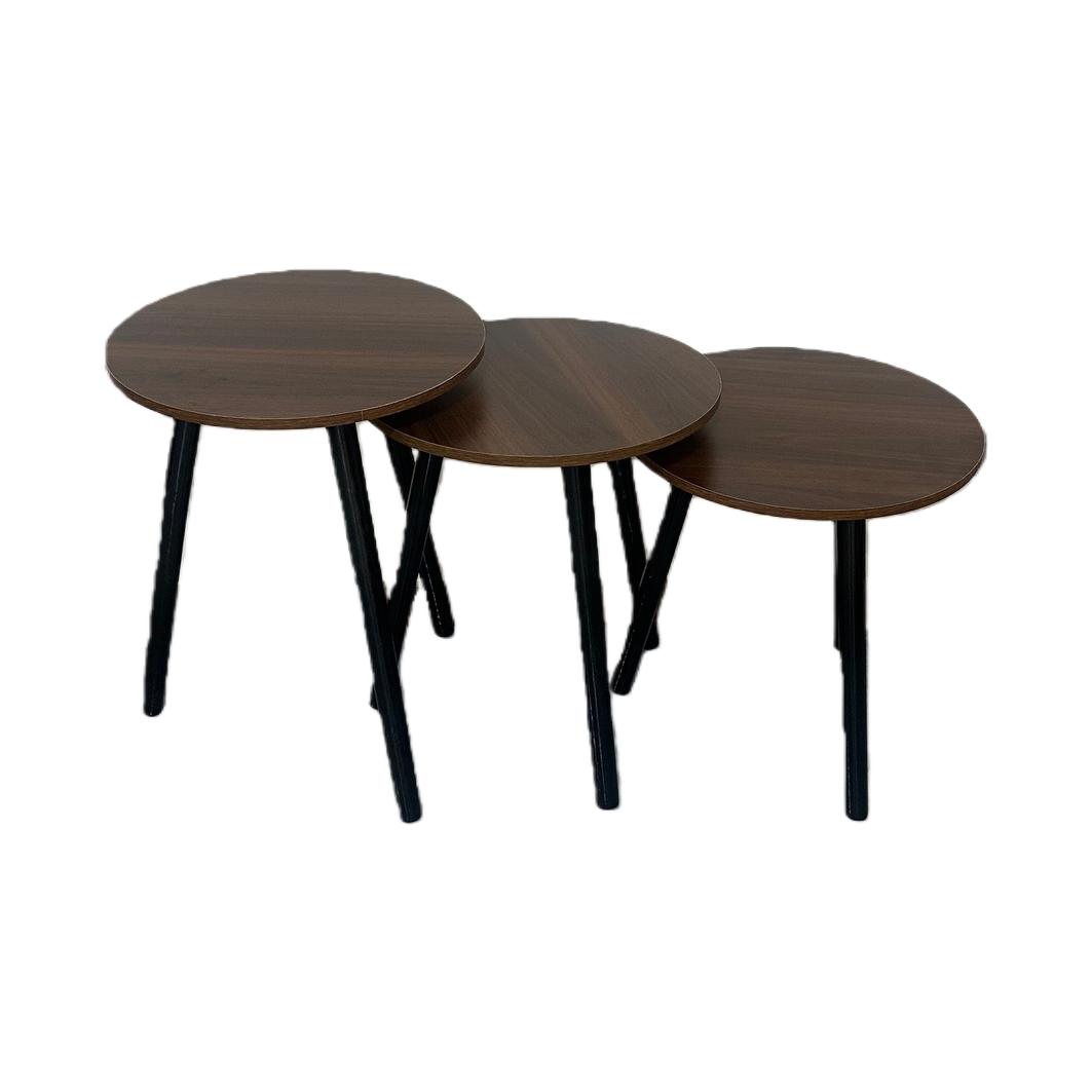 منضدة قهوة دائرية داكنة اللون تحتوي على شاي خشبي من نوع الخشب Item Picture