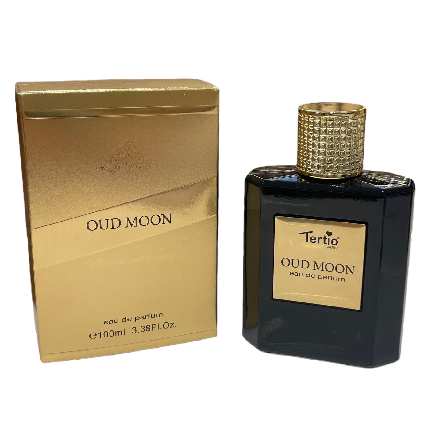 A high-end and simple fragrance gift box with a golden packaging box and a black perfume bottle Item Picture