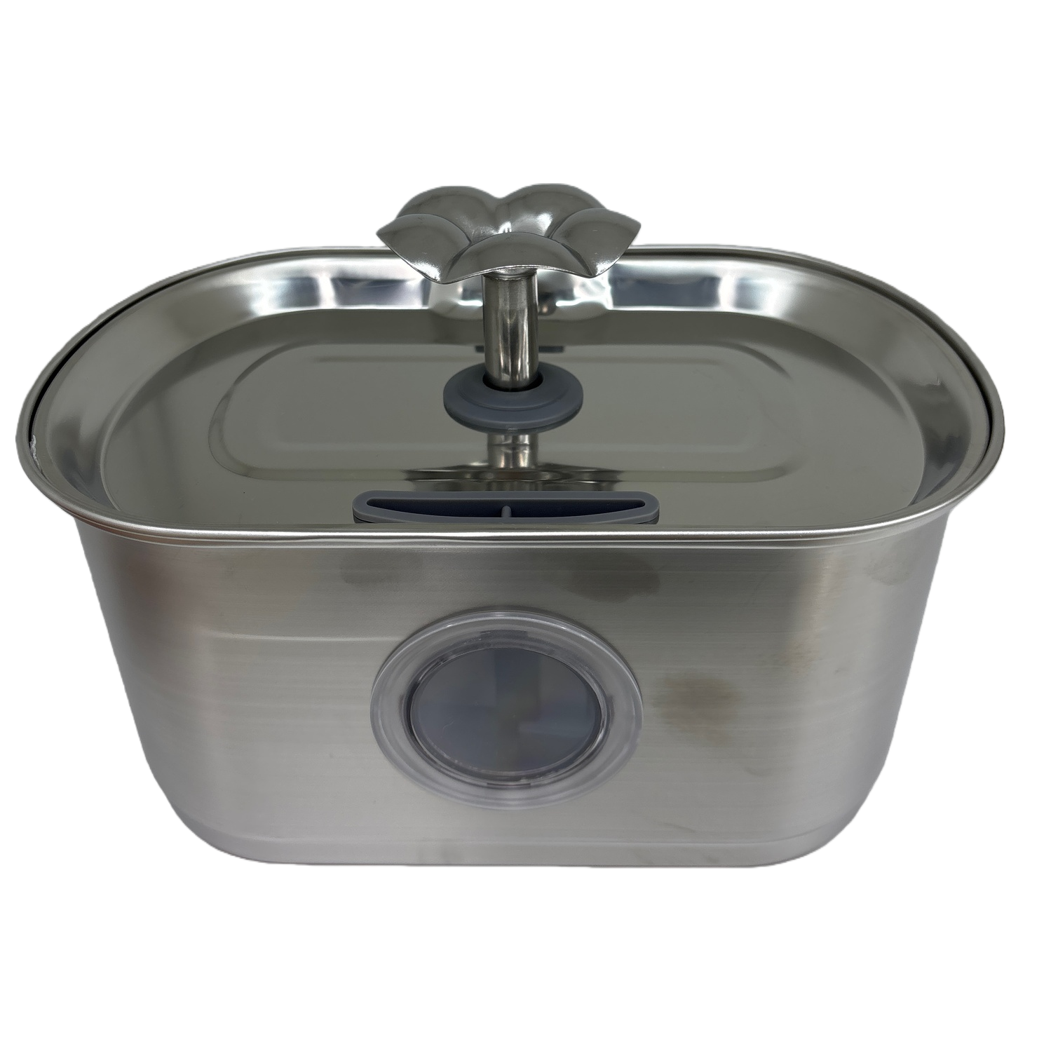 Circular window flower water outlet square silver stainless steel pet automatic water dispenser, silent, energy-saving, circulating filtration Item Picture