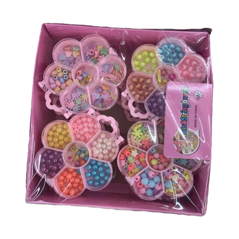 Pink flower-shaped beaded toy set for children's educational DIY creative early education - 5