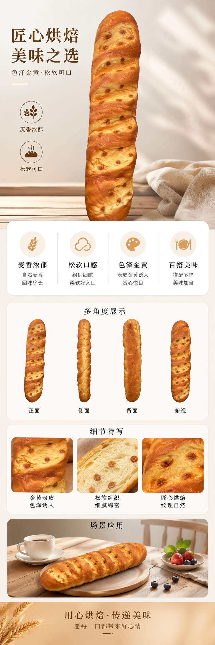 金黄色法棍面包 传统欧式烘焙 酥脆外皮柔软内芯 pic 1