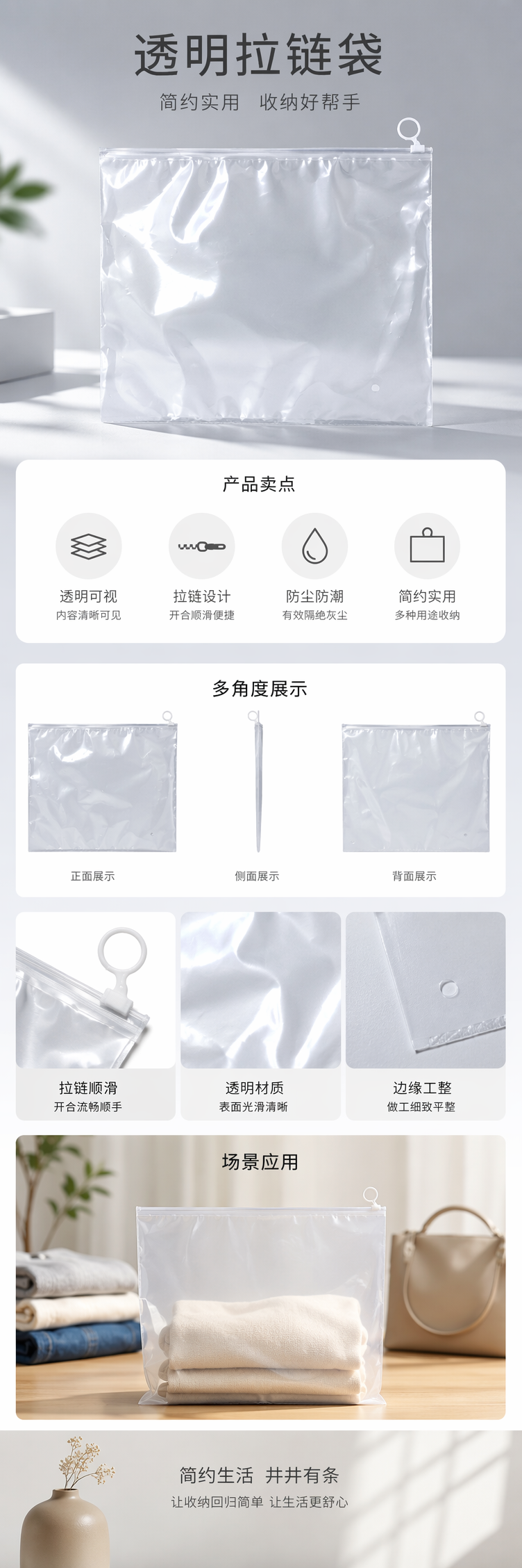 透明拉链袋 自封袋 防尘防水 通用收纳袋 多尺寸可选 pic 1