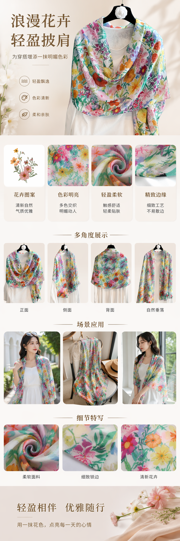 彩色花卉图案围巾秋冬保暖纯棉针织女士时尚百搭 pic 1