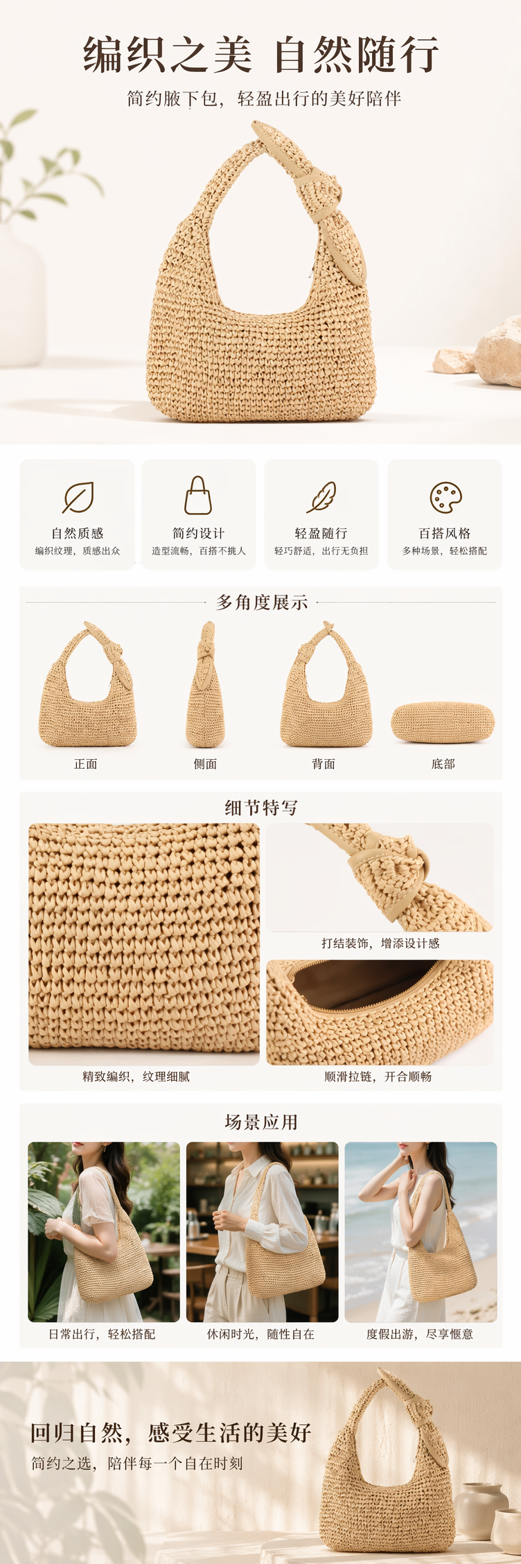 新款编织包海边度假沙滩拍照日常休闲百搭小众高级个性女士包 pic 1