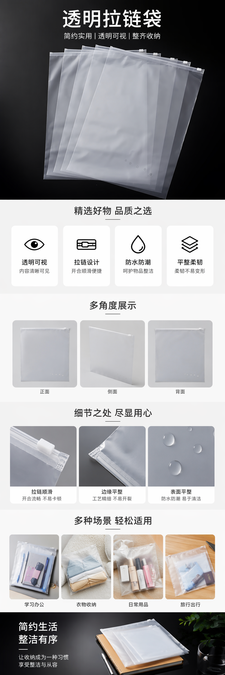 透明塑料拉链袋 自封式防潮保鲜收纳袋 多规格可选 pic 1