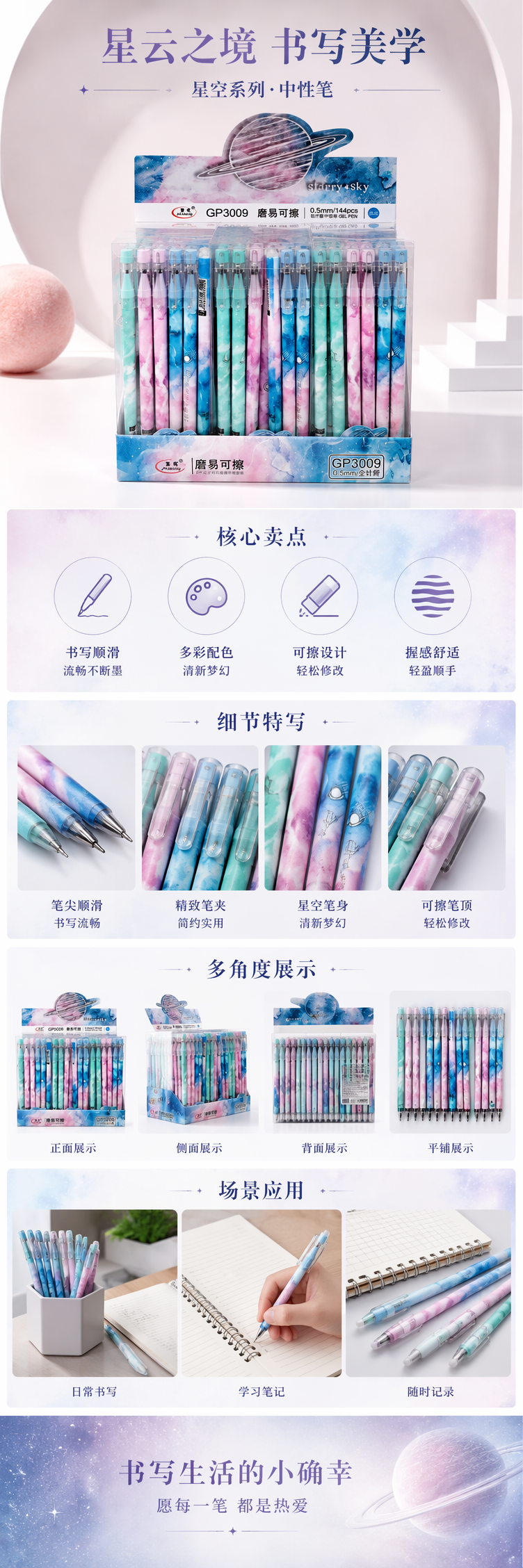 星空渐变笔身磨易可擦中性笔详情1