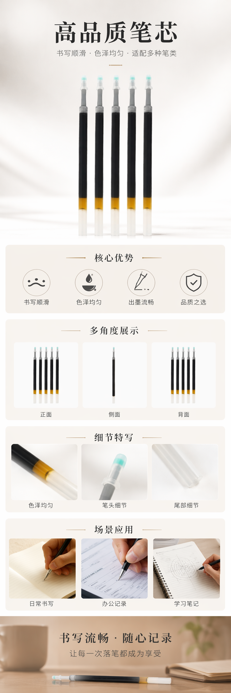 黑色笔芯 0.5mm 中性笔替换芯 速干顺滑书写办公学习用详情1