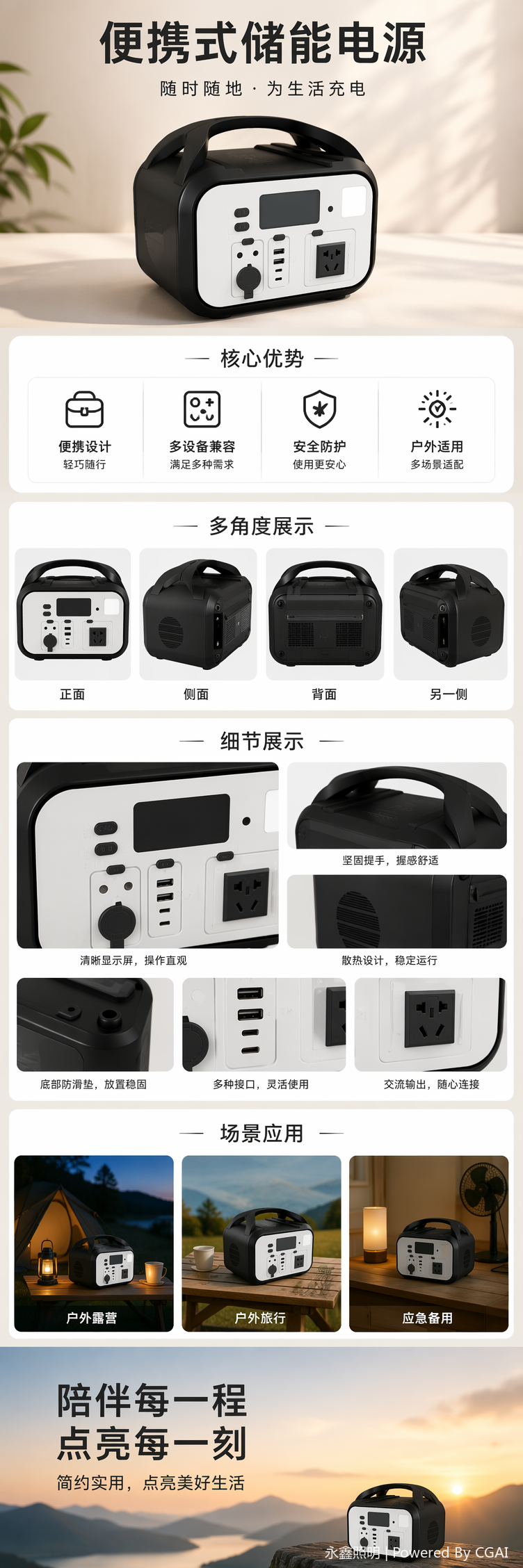 黑色便携式储能电源大容量户外家用应急充电宝 pic 1