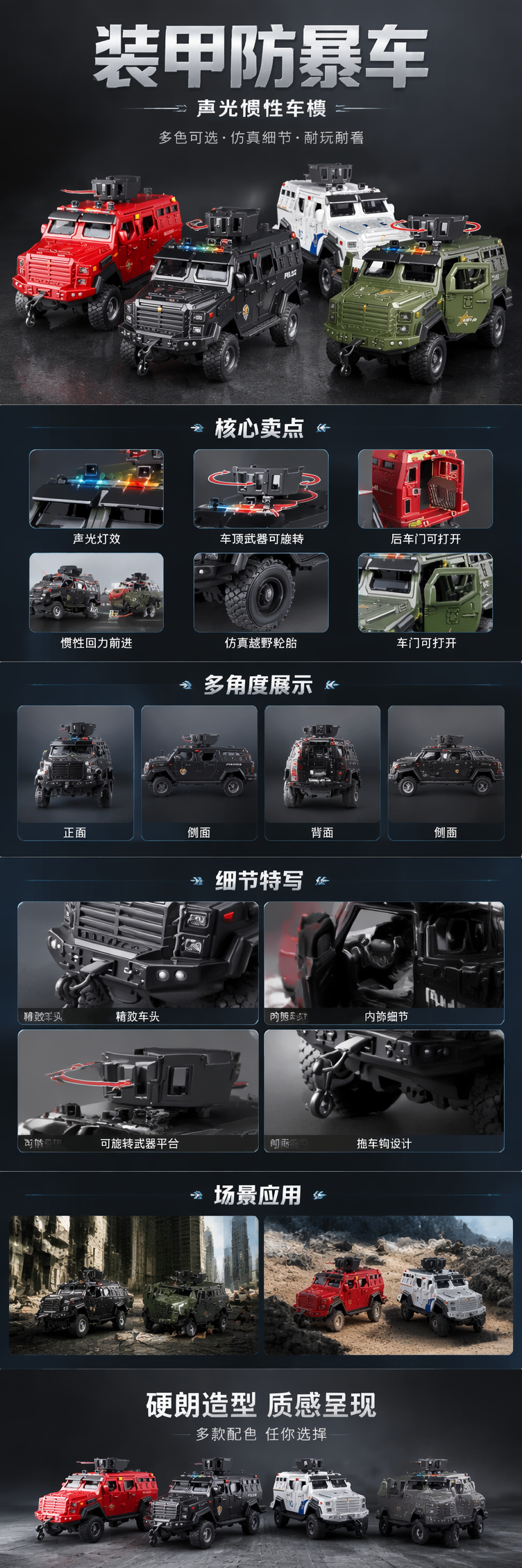 多色装甲防暴车模型组合套装仿真金属材质 pic 1