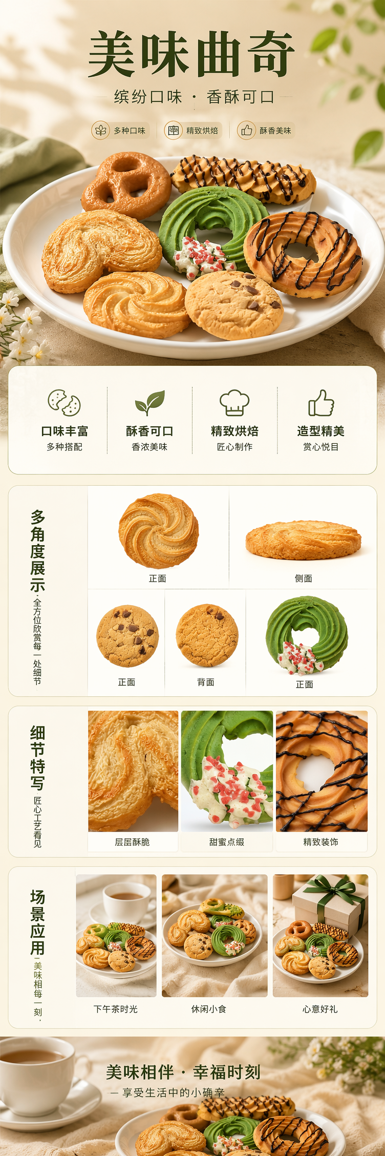 多种造型饼干 椒盐脆饼螺旋酥绿色环形巧克力豆曲奇 花岗岩台面 pic 1