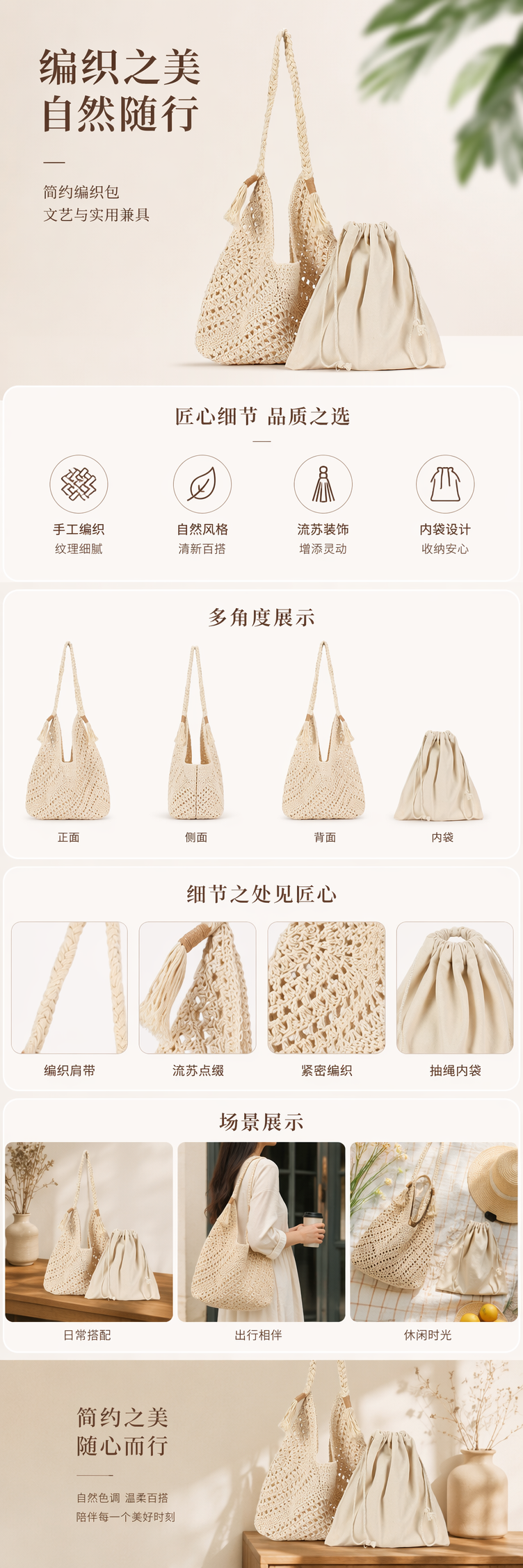 精美棉线编织包手工编织美拉德小众镂空三角包通勤单肩海边度假包 pic 1