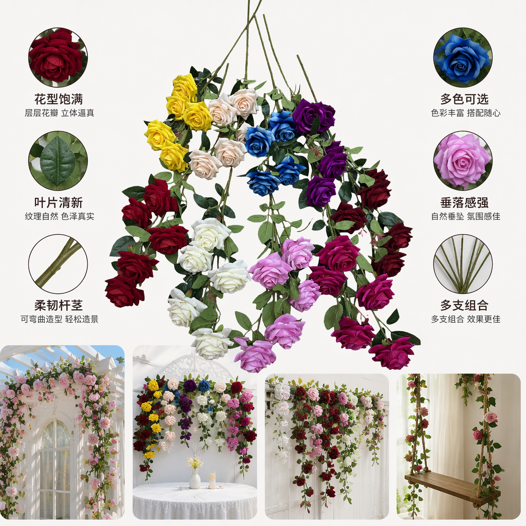 彩色仿真玫瑰花束 仿真永生花 装饰摆件 礼品花束