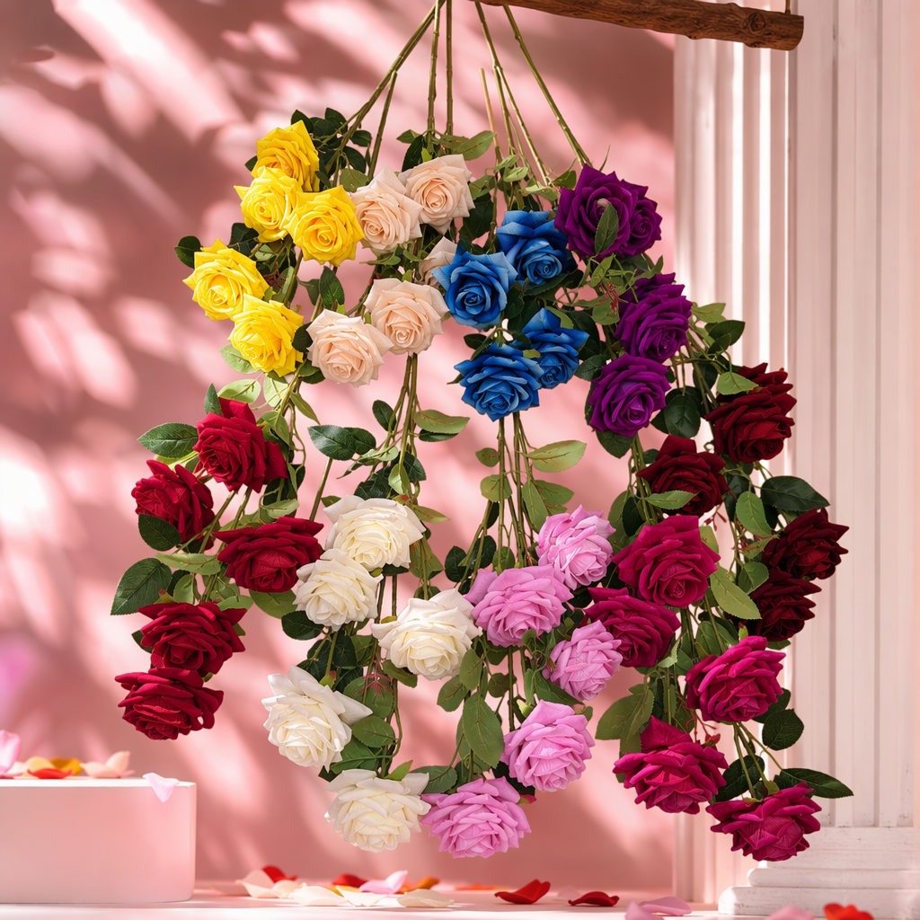 彩色仿真玫瑰花束细节图