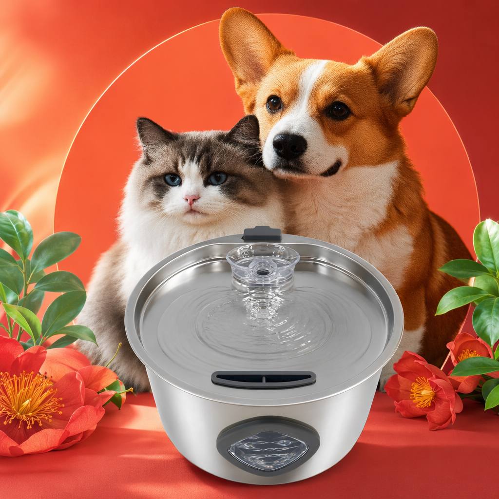 Diamond-shaped window faucet, silver stainless steel, pet smart water dispenser, silent circulation filtration, suitable for both cats and dogs Specification image