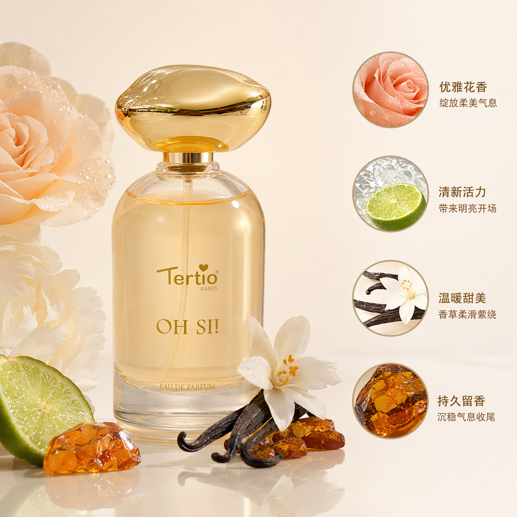 金色瓶盖透明玻璃瓶香水女士淡香50ml