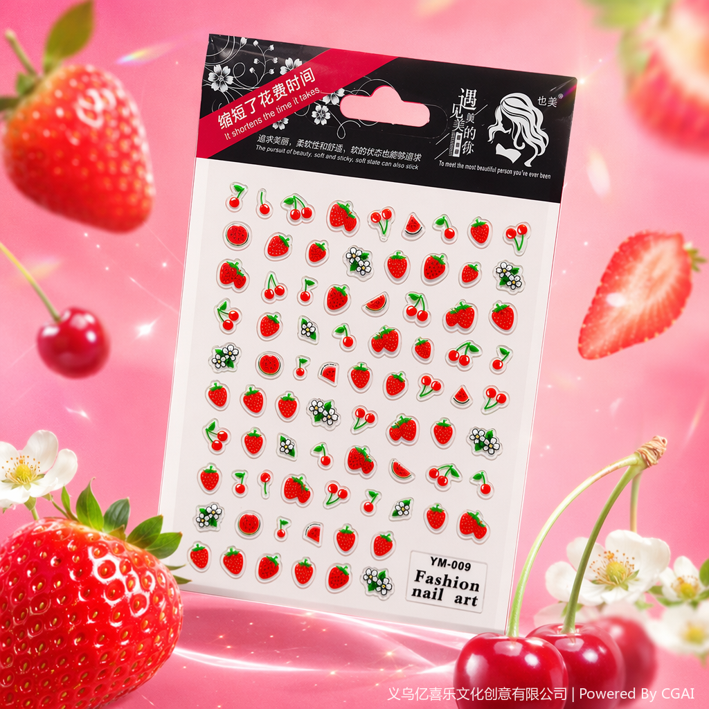 彩色草莓主题美甲贴纸 时尚可爱指甲装饰贴纸 - 3