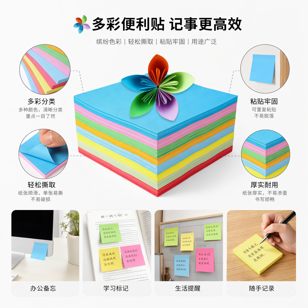 彩色正方形折纸堆叠套装 顶部装饰五瓣折纸花