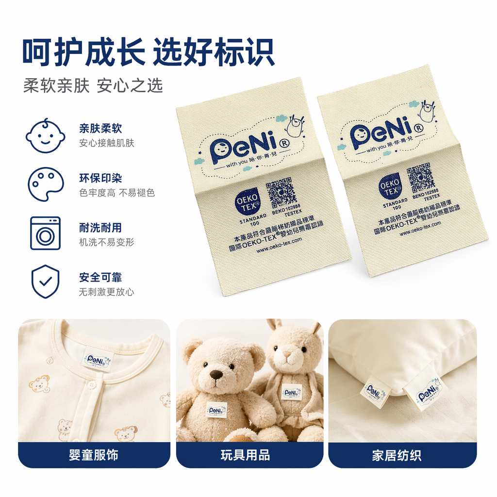 米色织物标签 缝纫辅料 衣服洗水标 服装吊牌定制 可烫印