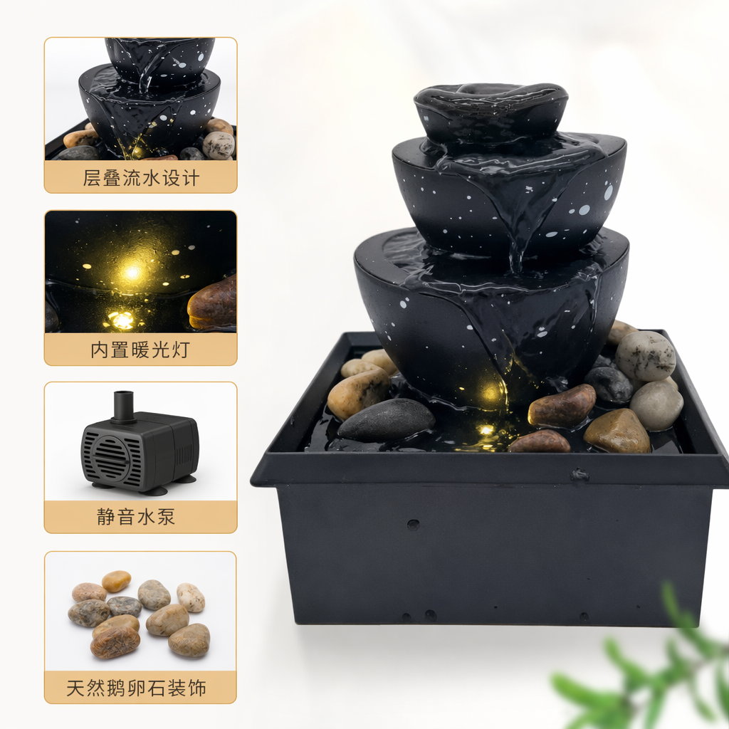 Living room, home, office, desktop, small money-bringing fountain, flowing water, decorative items, landscape ornaments, craft gifts full image