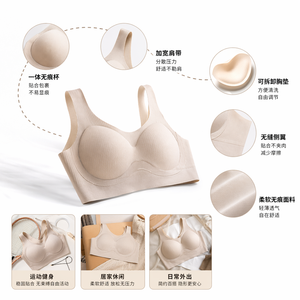 多色无痕内衣套装女纯棉舒适透气无钢圈